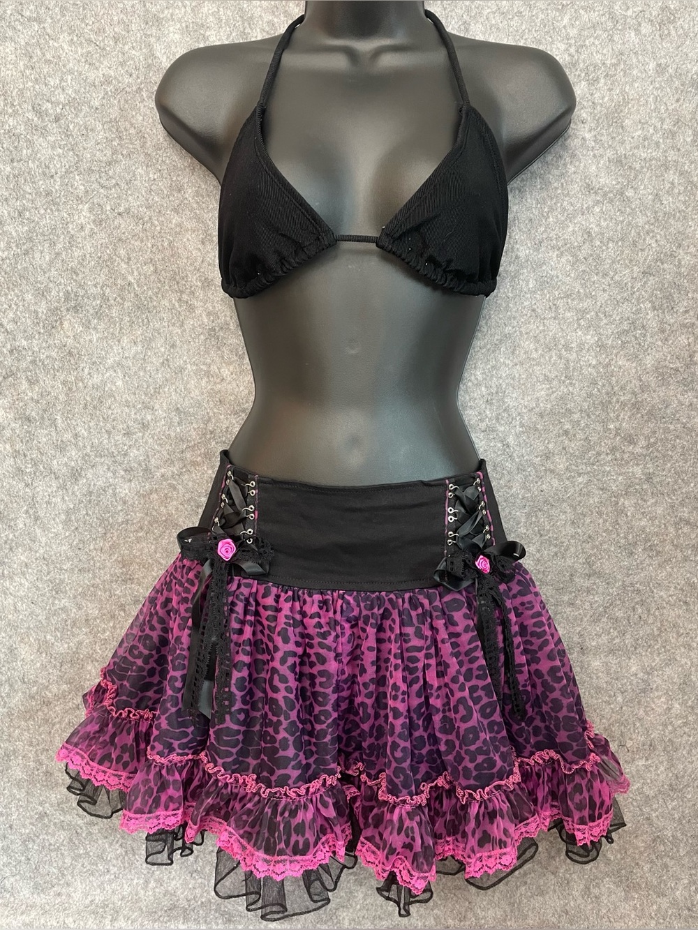 Y2K Tripp NYC Pink Leopard Ruffle Lace Mini Skirt Emo Goth Punk Scene Size L